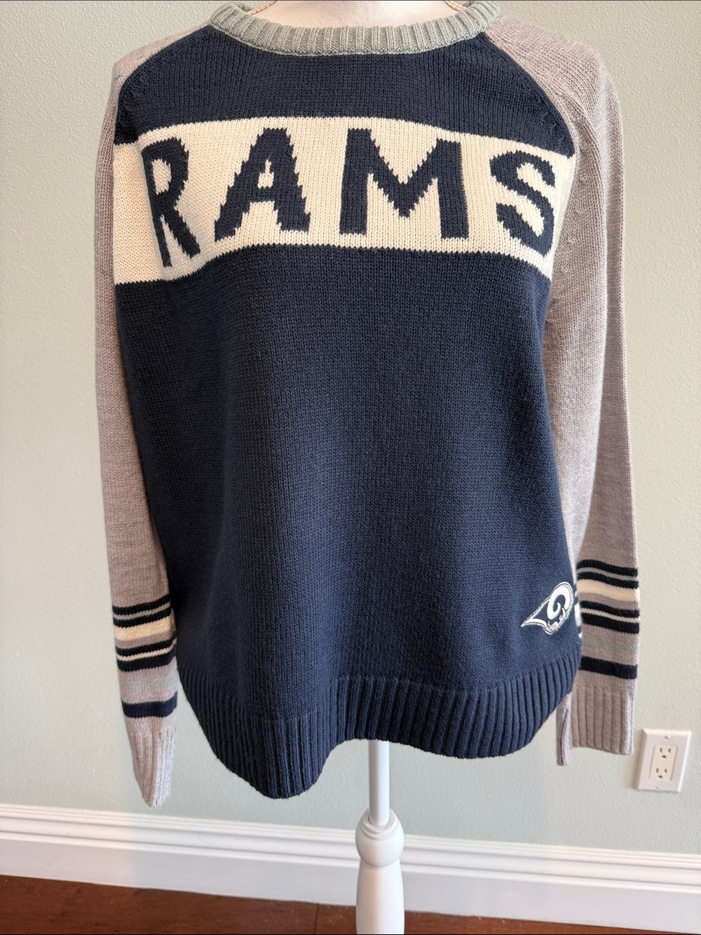 Rams Crewneck Sweater in Navy, Gray and Cream ptp 22 Worn once